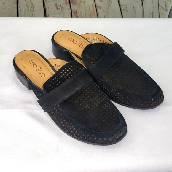 Me Too Womens Jaden Black Nubuck Slip On Block Heel Mules Shoes - Picture 2 of 7